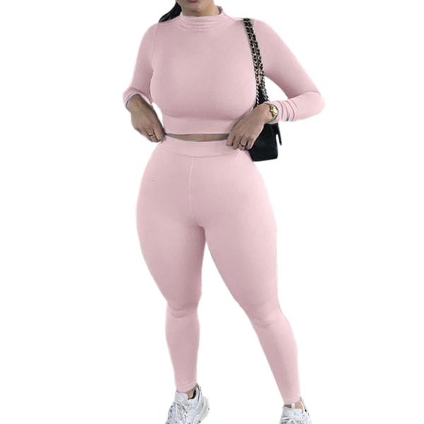 Sömlösa sportkläder för kvinnor yoga toppar/byxor gym aktiv Pink,S