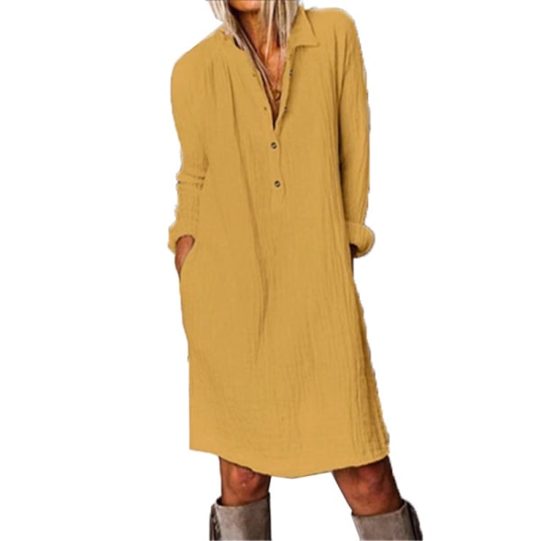 Långärmade damklänningar i enfärgad klänning Khaki XL
