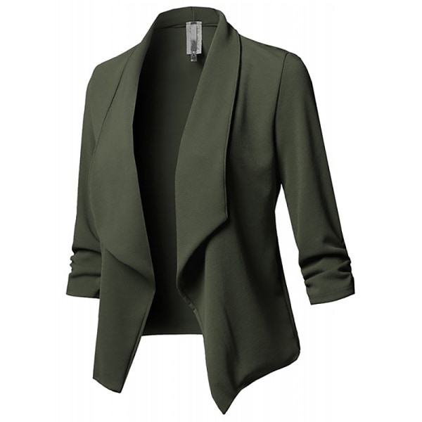 Kvinder 3/4 samlet ærmer blazer åben front cardiganjakke Army Green,S