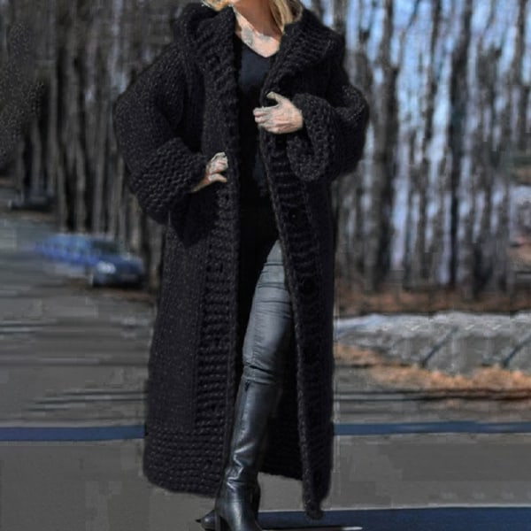 Kvinder Vinter Varme striktrøjer Ensfarvet sweater Black 3XL