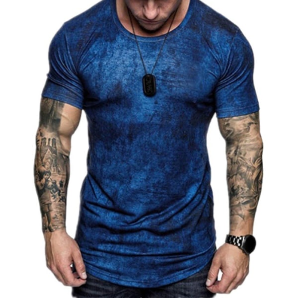 Tie-Dye kortärmad kortärmad T-shirt med rund hals för män Blue,M