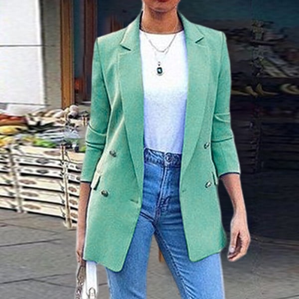 Naisten pitkähihainen bleiseritakki takki käännekaulus keskipitkä Green XL
