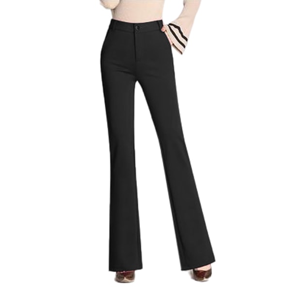 Kvinders formelle kontorstrækbukser Suitbukser med brede ben Black,3XL