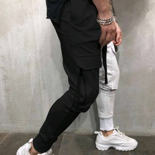 Mænd, der syr farverige afslappede sportsbukser med snøre Black White,XXL