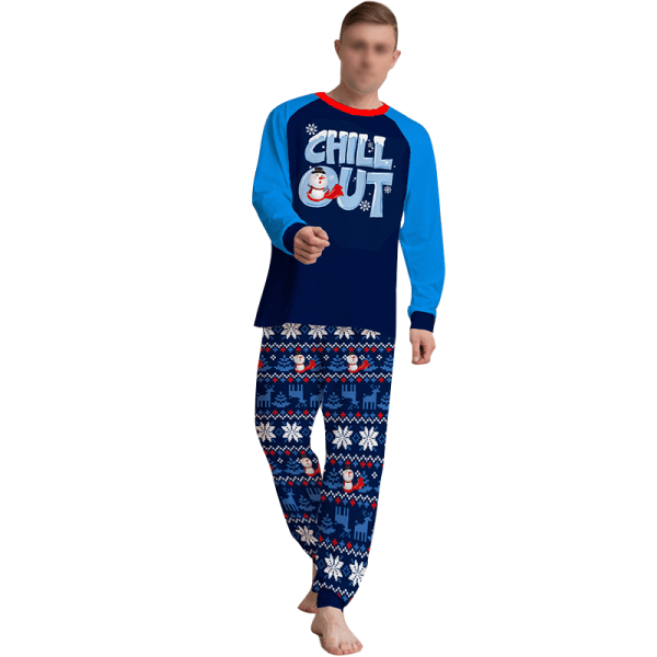 Mamma Pappa Barn Snowflake Printed PJ Sets Långärmade nattkläder Blå Mom L