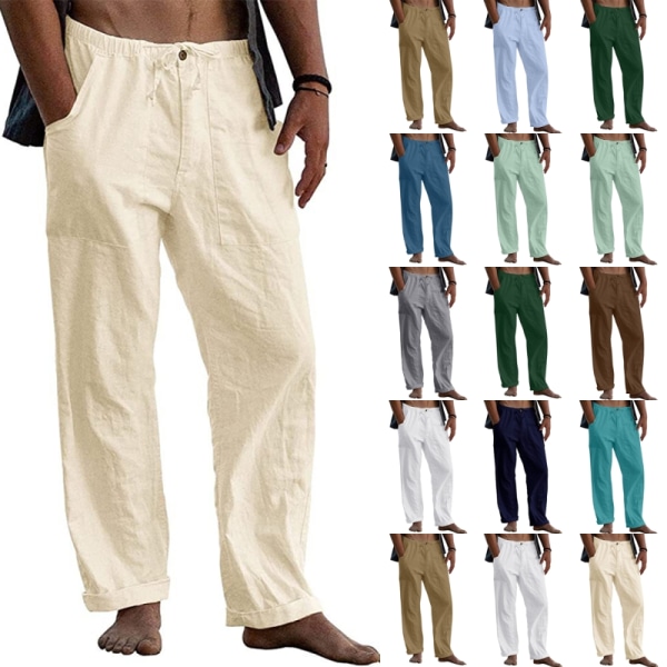 Byxor med elastiska midja för män Solida byxor Khaki M