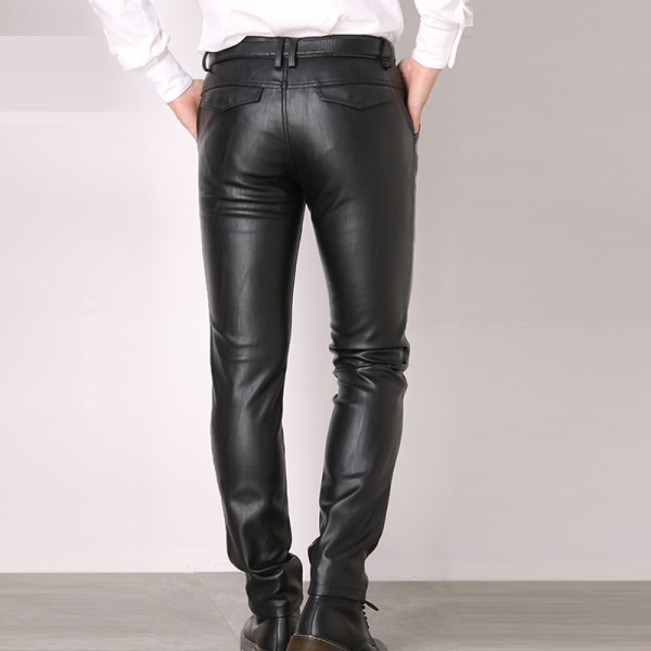 Avsmalnande byxor för män med fickor i konstläder Black 31