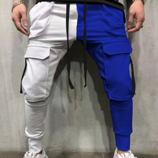 Mænd, der syr farverige afslappede sportsbukser med snøre White Blue,L