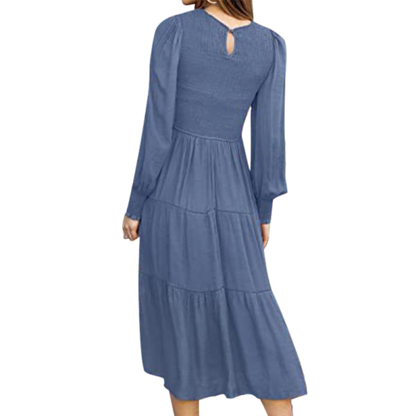 Kvinnors veckade ryggknapp Maxiklänningar Loose A Line Dress Swing Denim Blue M