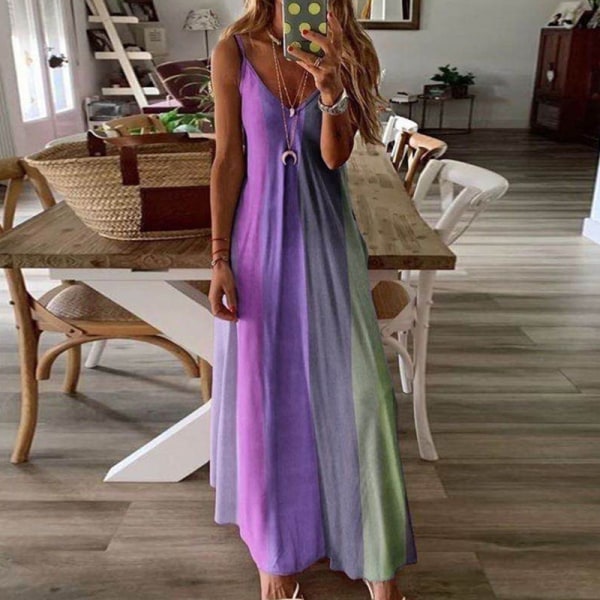 Naisten värit sopivat olkaimet Mekot Swing A-Line Sundress Purple XL