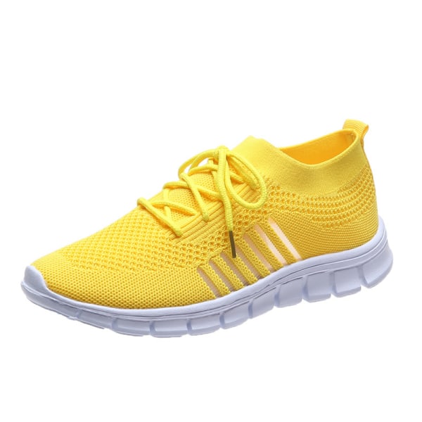 Dam Mesh Sneakers Athletic Lättvikts andas Casual Shoes Yellow,35