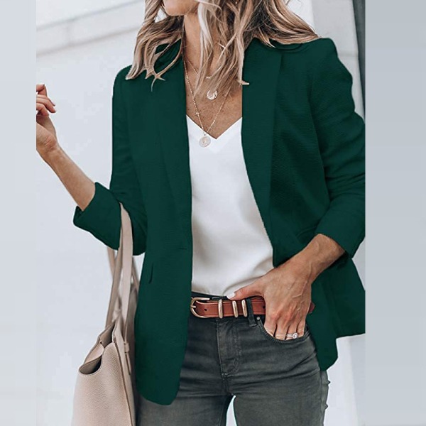 Kvinder enkeltradet outwear blazer med åben front Dark Green L