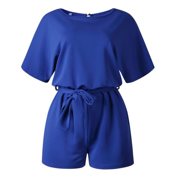 Kvinders sommer ensfarvede shorts med korte ærmer Jumpsuits Rompers Blue,XL