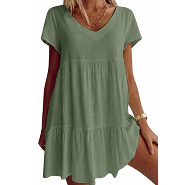 kvinnor sommar kortärmad volangfåll tunika t-shirt Klänningar Green 3XL