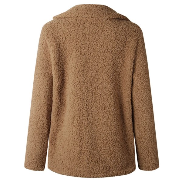 Kvinnor Bear Lapel Jacka Ytterkläder Button Fleece Fluffy Coat Top Camel 3XL