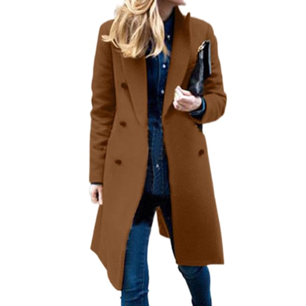 Kvinder dobbeltradet lang trenchcoat turn-down krave cardigan Camel L