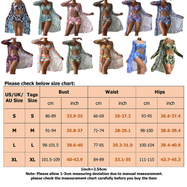 Kvinnor Ruched Wire Gratis Baddräkt Print Swim Bikini Set Orange M