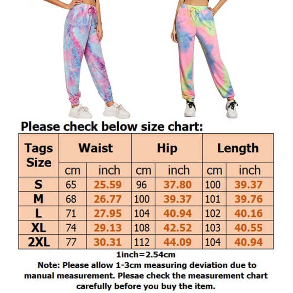 Kvinnors Tie Dye Casual byxor Jogging elastiska träningsoveraller Multicolor,L