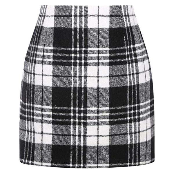 Kvinder højtalje plaid lynlås mini nederdel Asymmetri A-line nederdele Vit XL