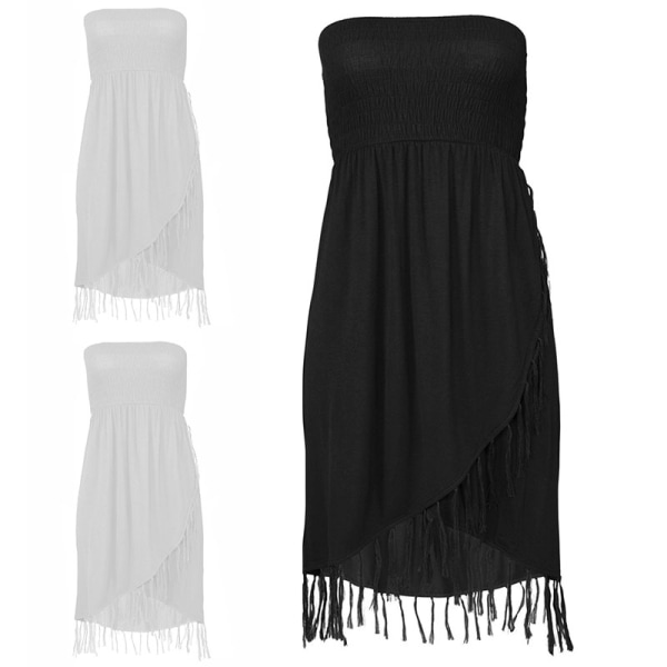 Kvinder kort kjole kvaster stropløse kjoler ensfarvet tube top Black L