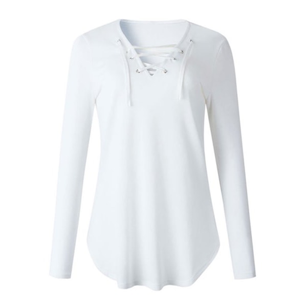Kvinders almindelig afslappet sweatshirt med løs langærmet V-udskæring White,M