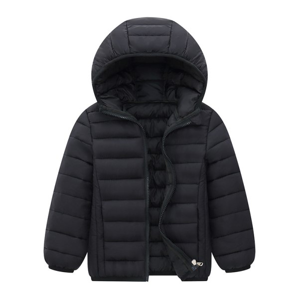 Lasten yksiväriset pitkähihaiset hupulliset takit edessä vetoketjullinen ulkovaatteet Black 110cm