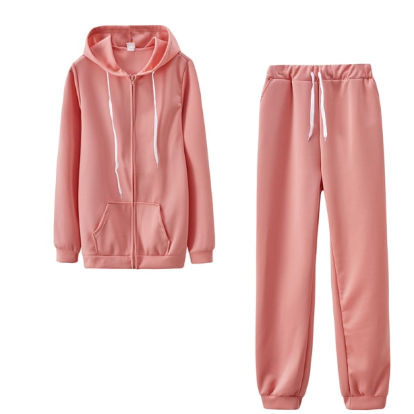 Dam Full Zip Långärmad 2Piece Outfit Enfärgade Sweatsuits Pink XL