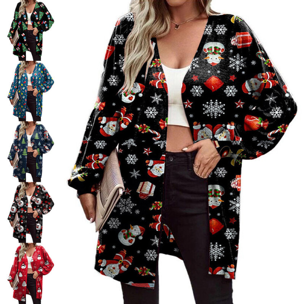 Naisten pitkähihainen takki, printed , löysät joulutakit Black Snowman XL