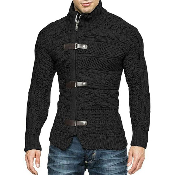 Långärmad tröja för män i enfärgad tröja Black XXXL