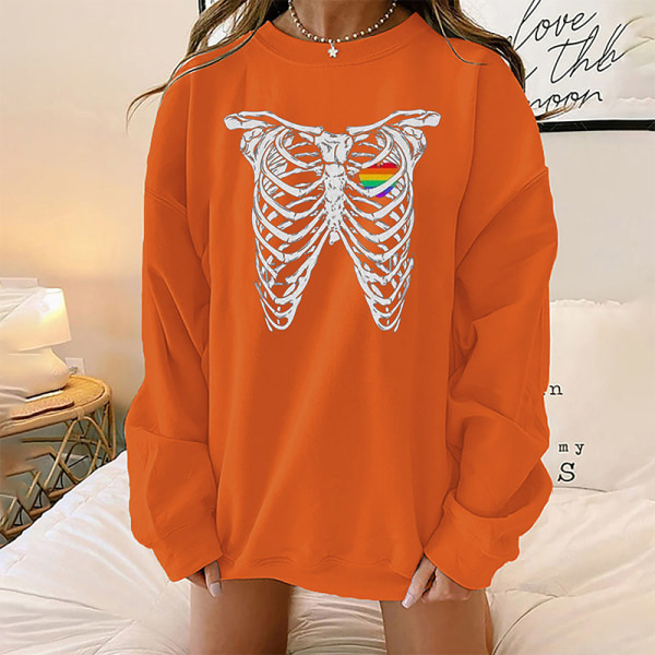 Dam Baggy Sweatshirts Skull Print Pullover Orange 634X 2XL