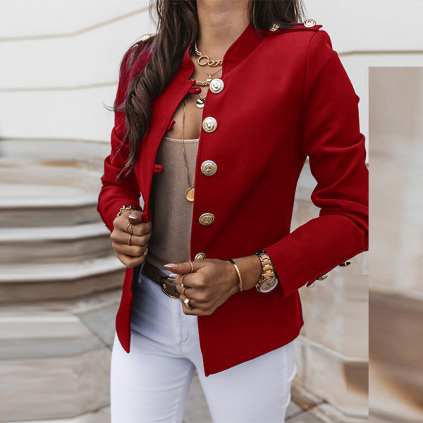 Kvinder langærmet business jakker V-hals cardiganjakke Red XL