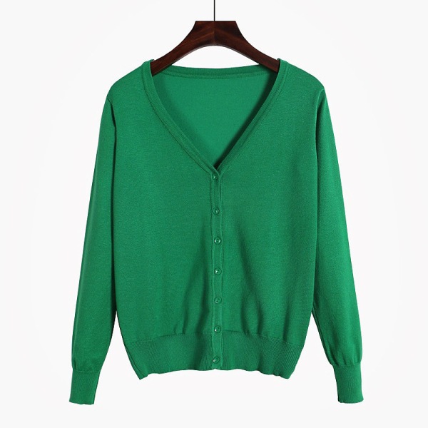 Dame langærmet åben front cardigan sweater V-hals varm frakke Gräs grönt 3XL