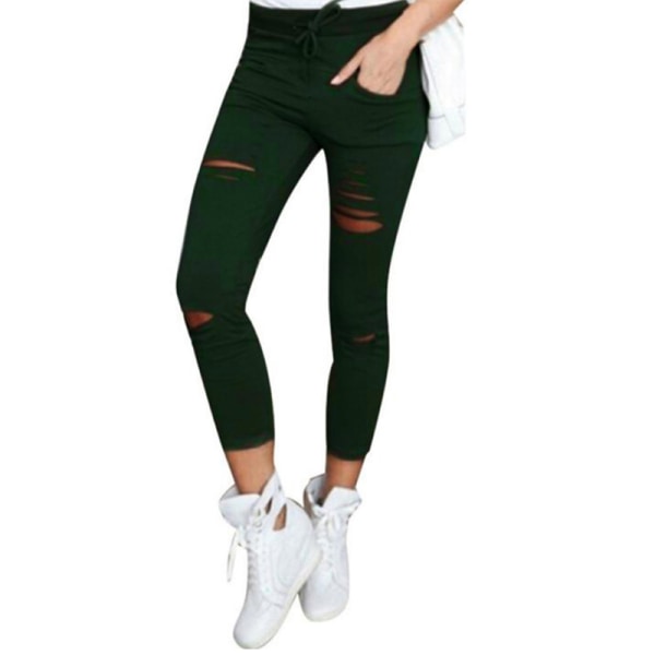 Naisten housut Summer Beach kiristysnyörillä leggingsit repeytyneet alaosat Dark Green,XL