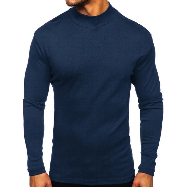 Mænd højkrave Toppe Casual T-shirt Bluse Pullover Sweatshirt Royal Blue L