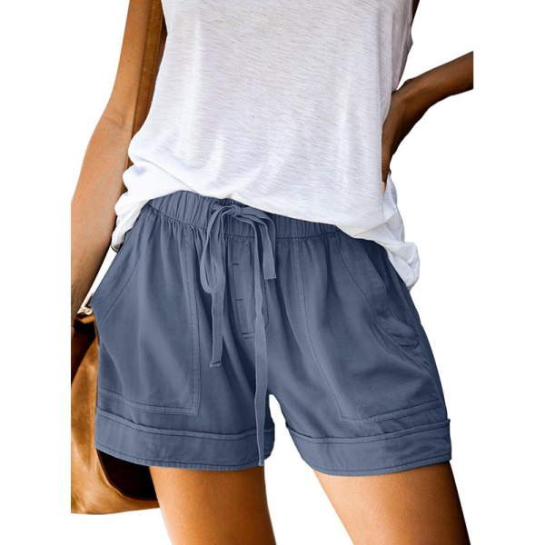 Damshorts Nederdel med hög midja elastiska strandbyxor med snörning Blue M