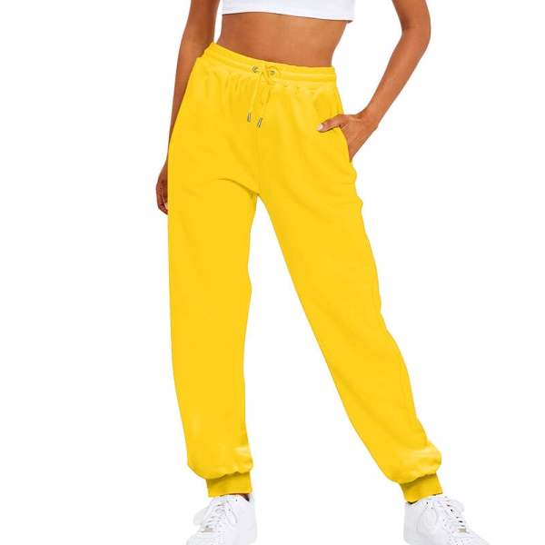Naisten joustava vyötärö pitkät housut Housut Solid Basic Leggingsit Yellow M