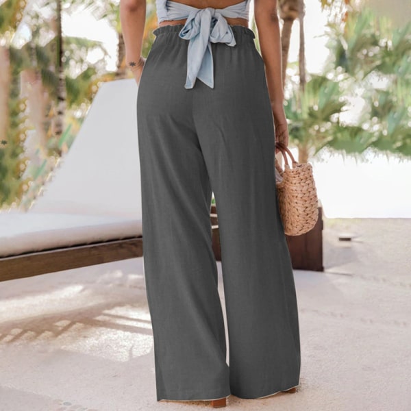 Kvinder brede ben bukser Mid waist Loungewear Gray 2XL
