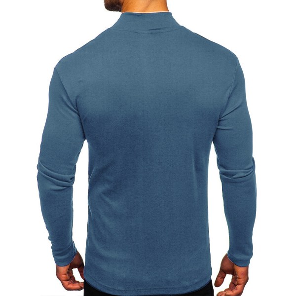Mænd højkrave Toppe Casual T-shirt Bluse Pullover Sweatshirt Blue L