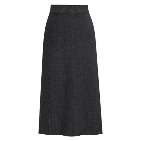 Dame Split ensfarvet midi-nederdel Strikkede højtaljede nederdele Mörkgrå XL