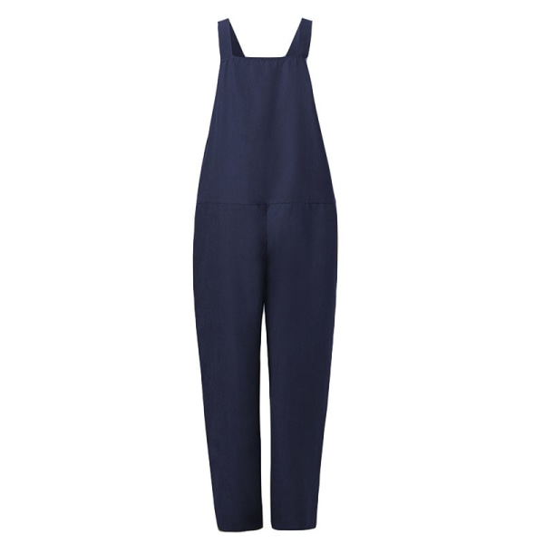 Kvinder Sommerbukser Jumpsuit Bomuld Linned Overall Suspender Bukser Blue,L