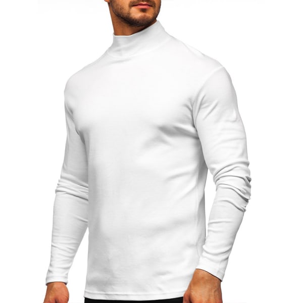 Mænd højkrave Toppe Casual T-shirt Bluse Pullover Sweatshirt White L
