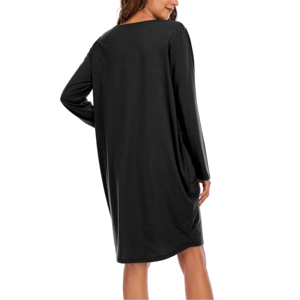 Dam Midi-klänningar Lösärmad med ficka T-shirt Enfärgad Black S