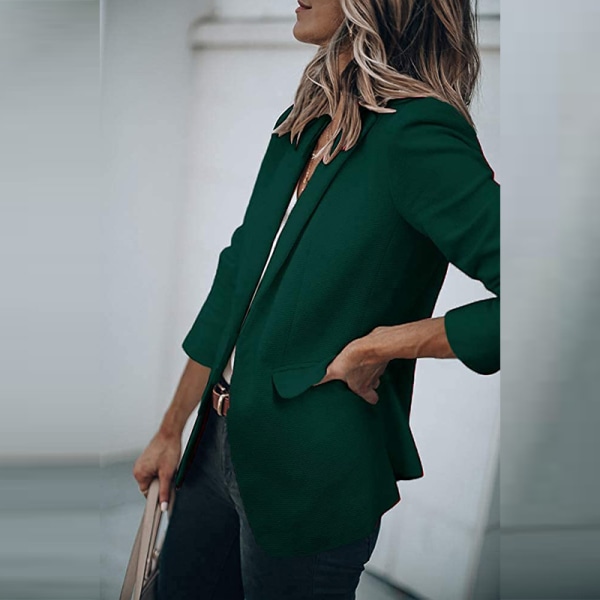 Kvinder enkeltradet outwear blazer med åben front Dark Green XL