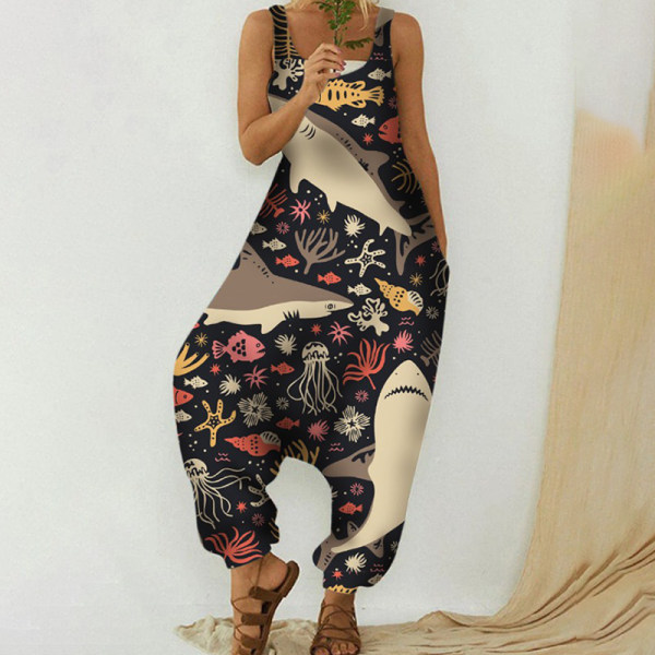 Kvinder Jumpsuits med brede ben Bohemian lange bukser 8#Shark L