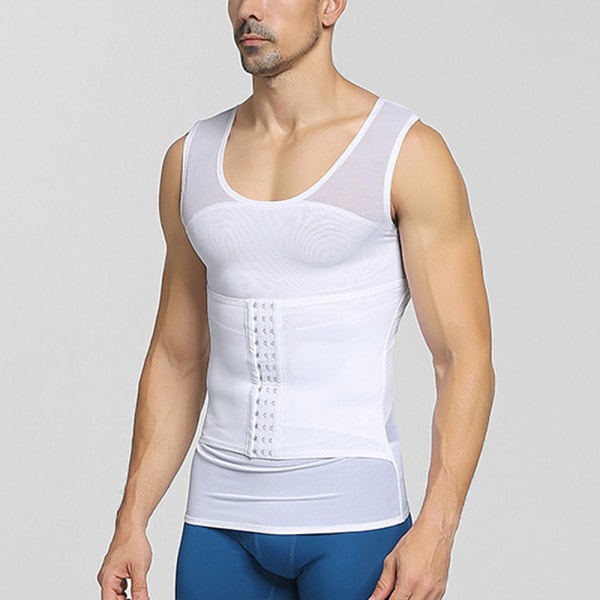Män Body Shaper Slimming Vest Linne Compression Shirt White,M