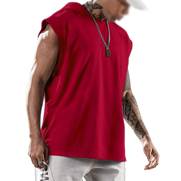 Gym ärmlös hoodie för män Hood Tank Muscle Vest T-shirt Red XL