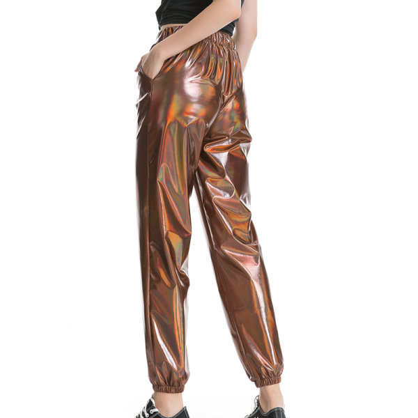 Dambyxor med hög midja Metallic Loungewear Shin-byxor Coffee L