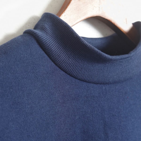 Dam långärmad enfärgad tröja Ribbed Thicken Plush Pullover Marinblå XL