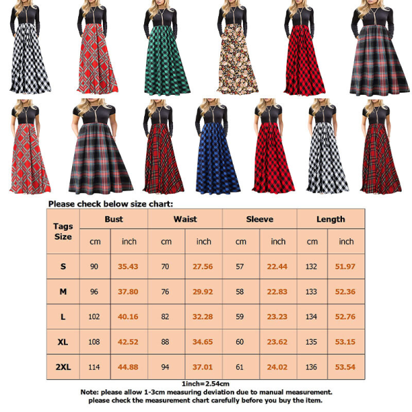Naisten Löysät Maxi Mekot Täyspitkä mekko Loma pitkähihainen Dark Colorful XL
