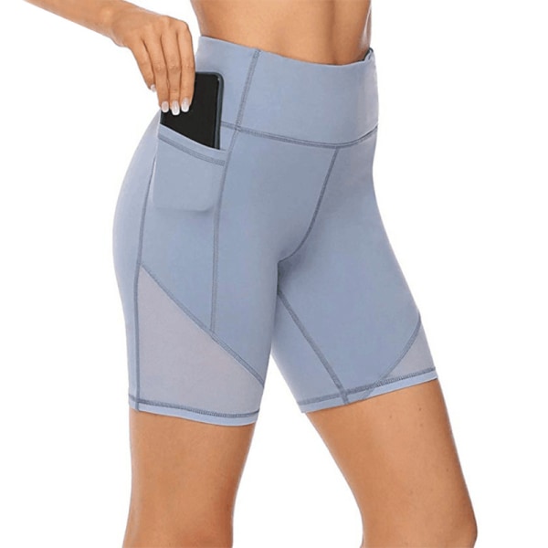 Kvinders højtaljede yogashorts Skinny Workout-sidetaske Light blue,3XL
